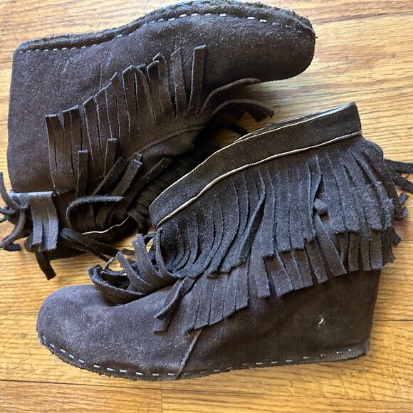 Free People Krystal Dark Brown Suede Moccasin Ankle Booties Boots 8 - Picture 4 of 8